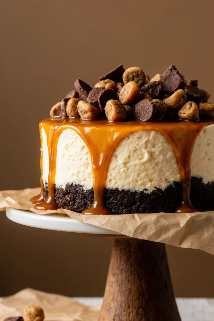 Reese’s caramel cheesecake with caramel topping