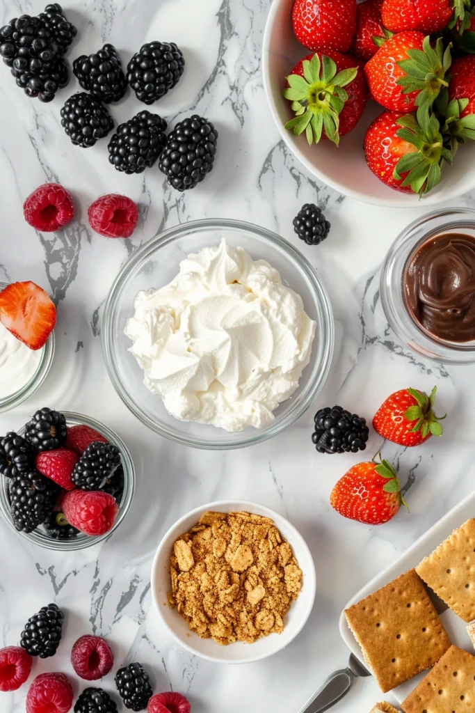 Ingredients for no bake berries and cream cake