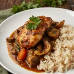Smothered Chicken and Rice with vegetables