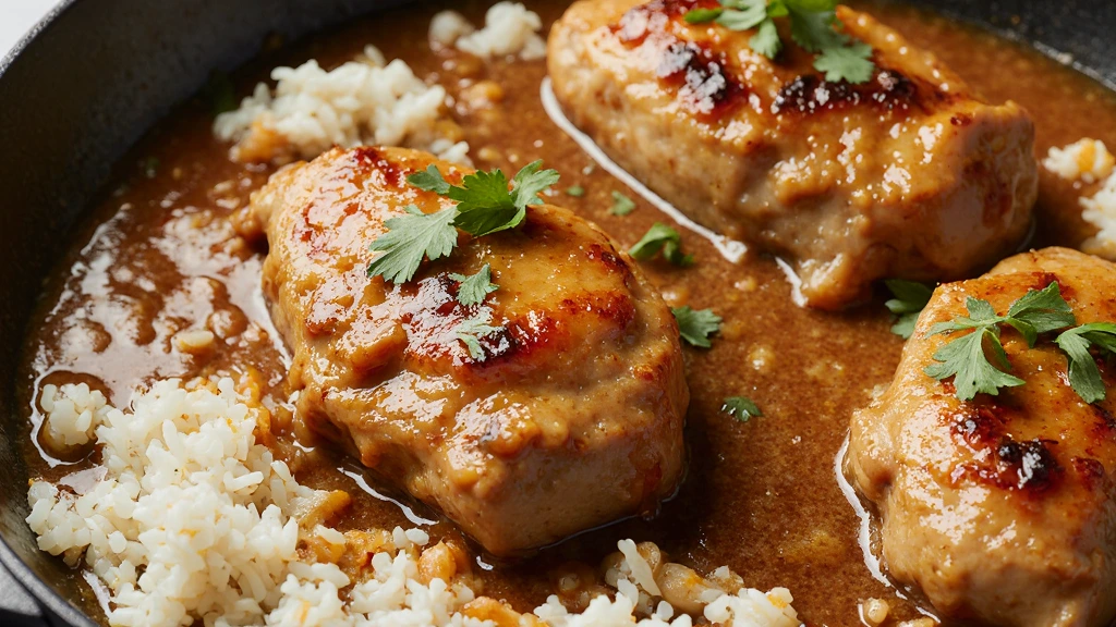 Smothered Chicken and Rice served in a skillet